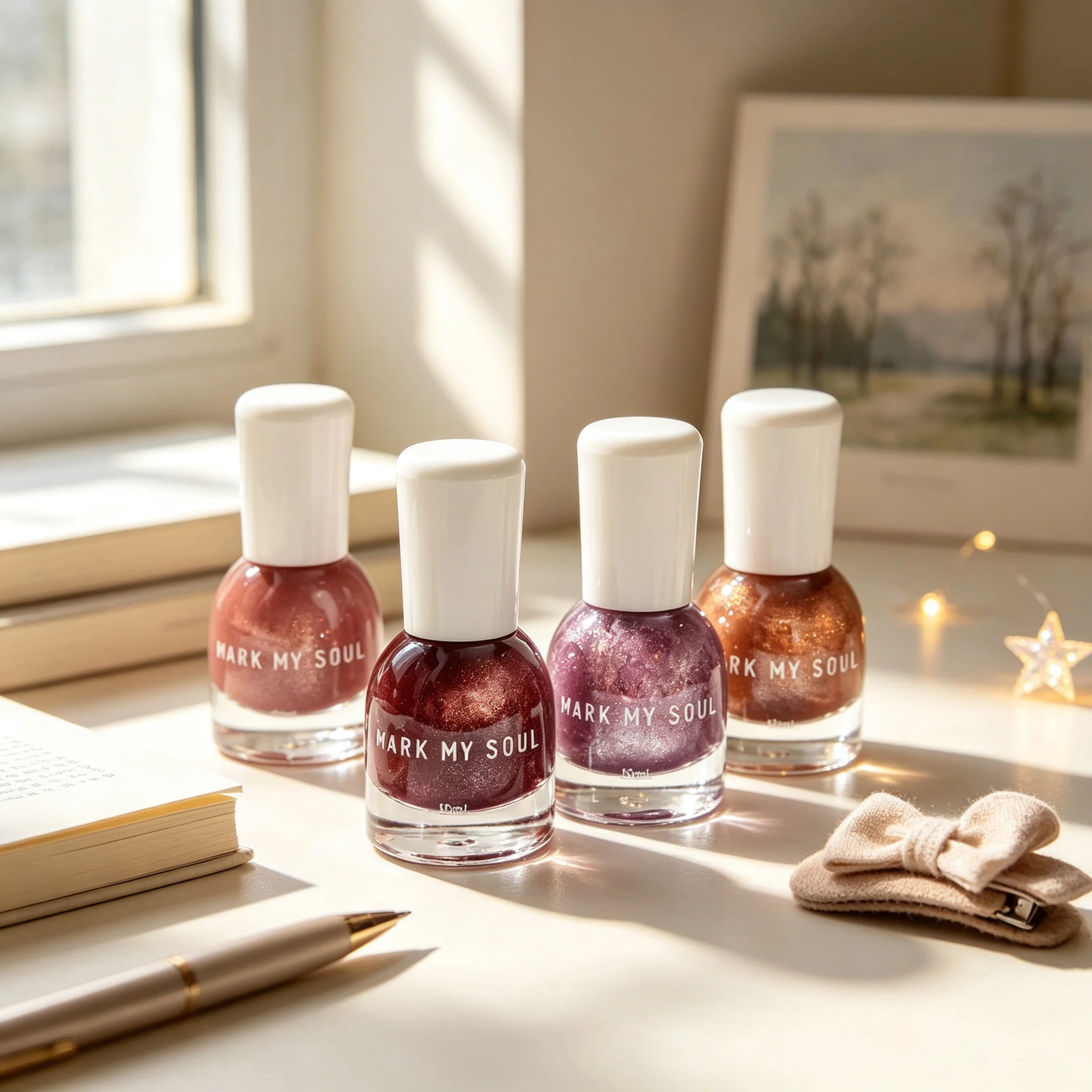 4pcs Unique Pink Brown Taro Cool & Warm Contrast Cat Eye,No UV Lamp Nail S55/S148/S151/S153,Quick Dry Non Peel Off