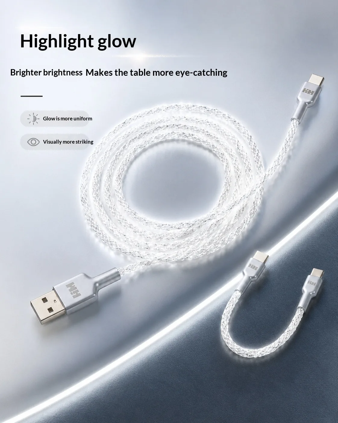 HMLAB RGB Glow Geflochtenes Datenkabel - Farbverlauf-Beleuchtung, USB-A auf Typ-C & USB-C auf Typ-C, Perfekt für Gaming-Tastaturen – Detail 1