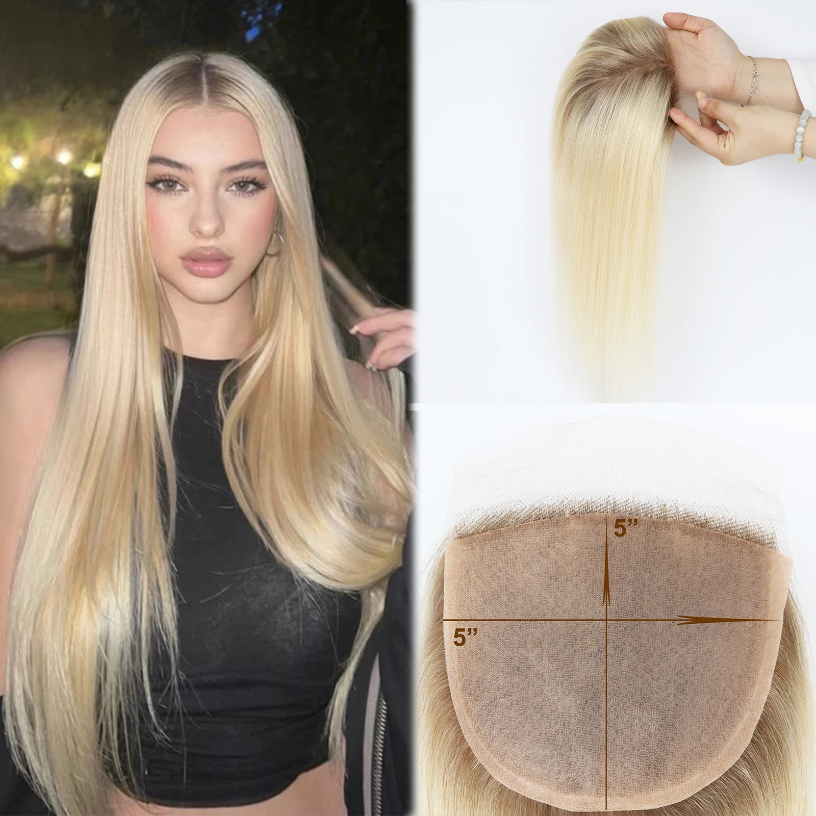 

5x5 дюймов Ombre кружевная застежка 8/613 настоящие человеческие волосы Remy шелковая кожа верхние шиньоны с детскими волосами предварительно выщипанные светло-русые