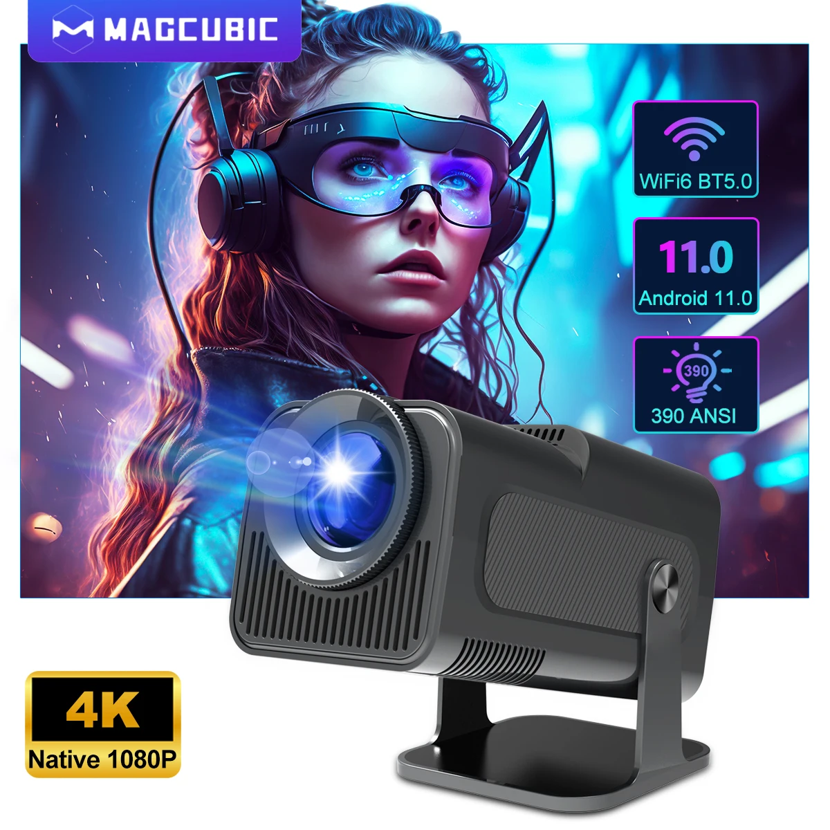 Magcubic 4K Android 11 Projector Native 1080P 390ANSI HY320 Dual Wifi6 BT5.0 1920*1080P Cinema portable Projetor upgrated HY300