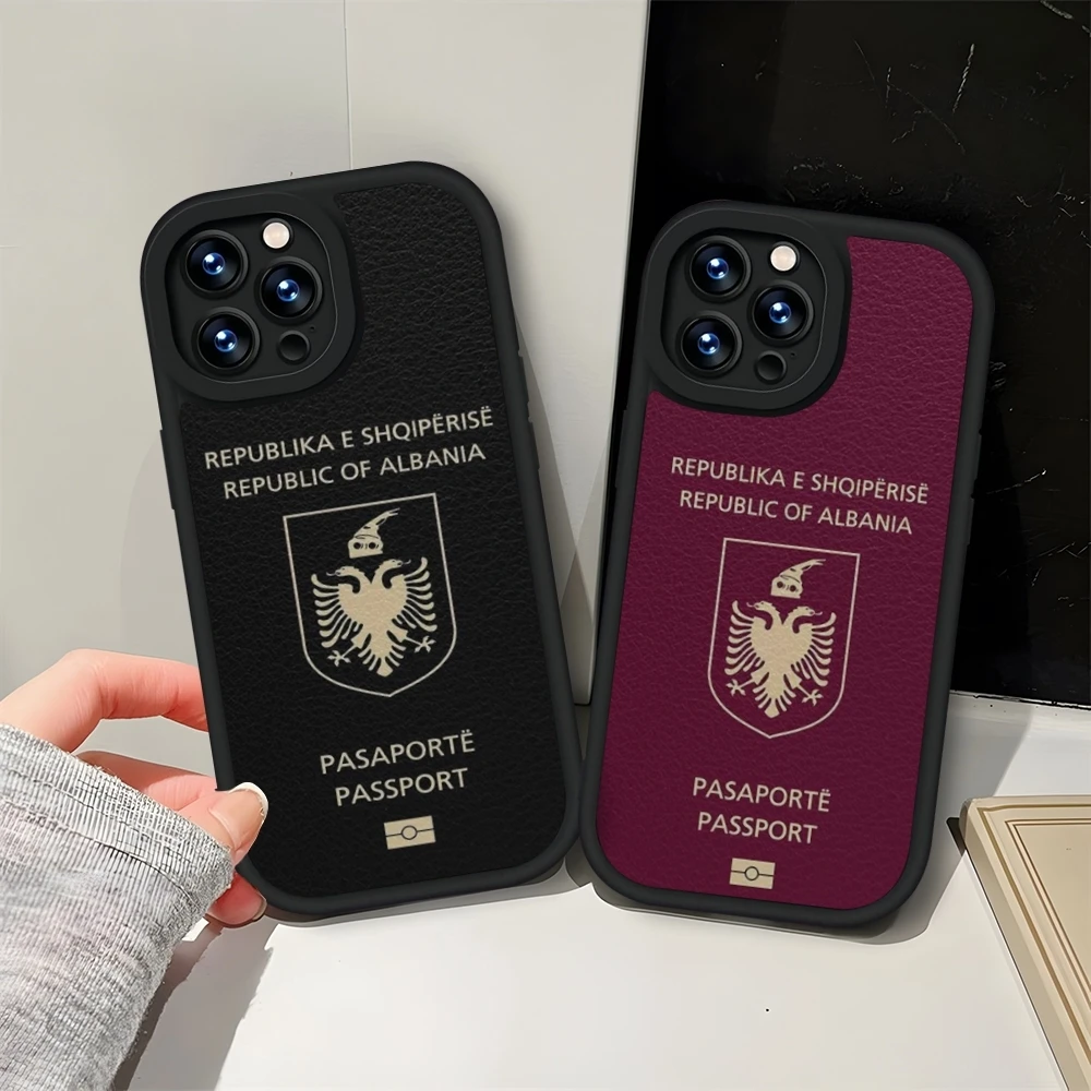Albania pass telefon hülle leder schwarz für iphone 13 12 15 11 14 pro max mini x xr 8 plus se2020 weiche silikon hülle