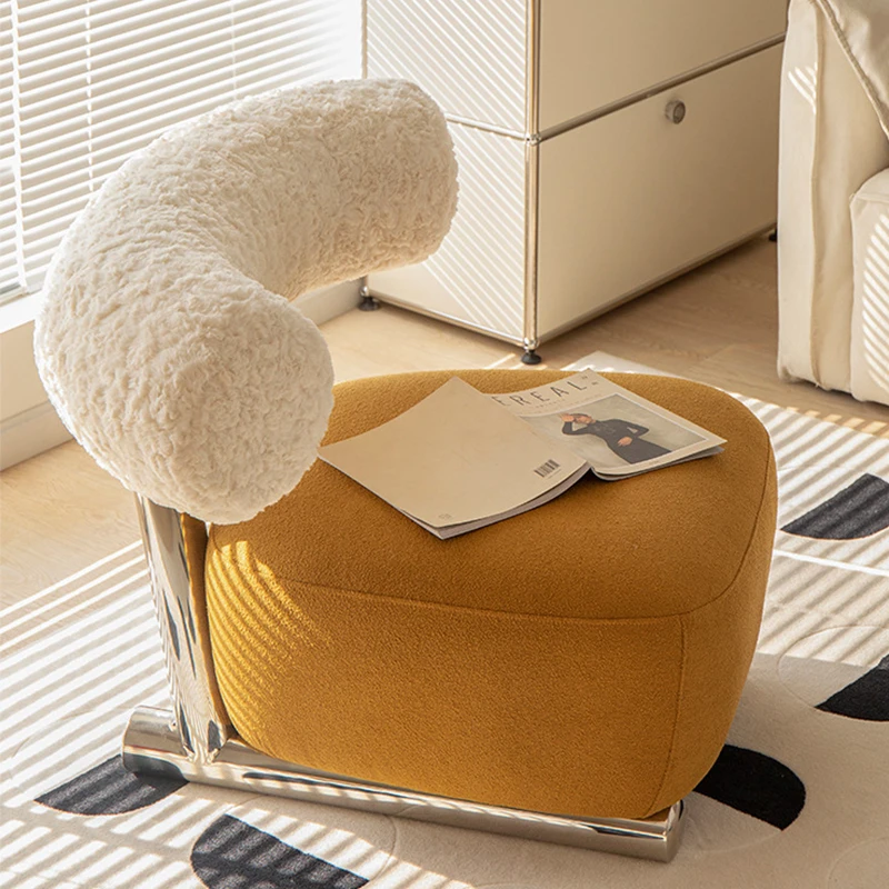 

Light luxury retro sofa chair wabi sabi designer stainless steel single sleigh back chair home leisure chair