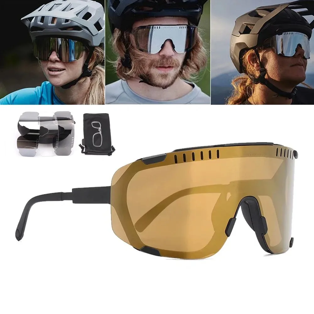 lens*4 Cycling Glasses UV Cycling Goggles Men's Cycling Outfit Sport Sunglasses Hombre Goggles Motorcycle Sunglasses for Running