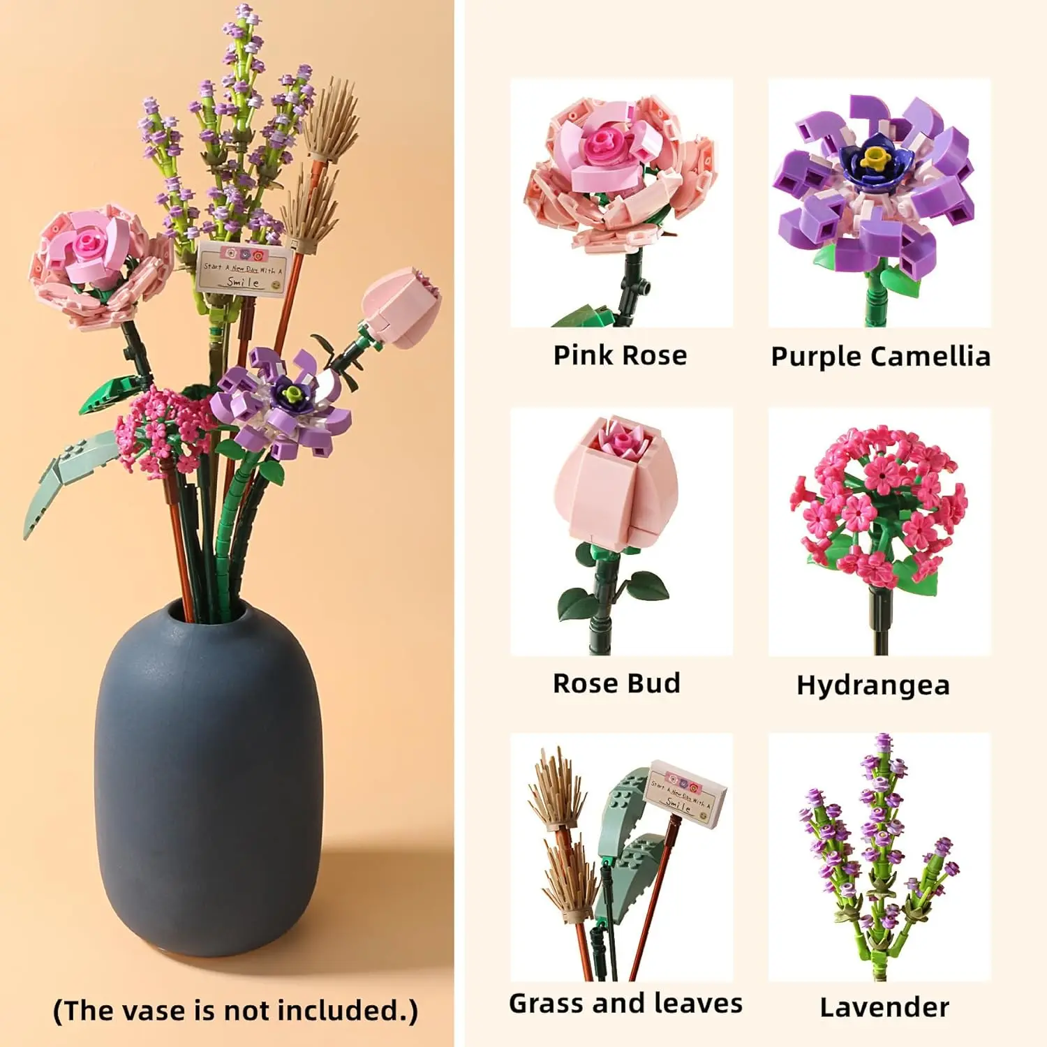 Mini Bricks Flower Bouquet Building Sets, Artificial Flowers, DIY Unique Decoration Home, 547 Pieces Botanical Collection