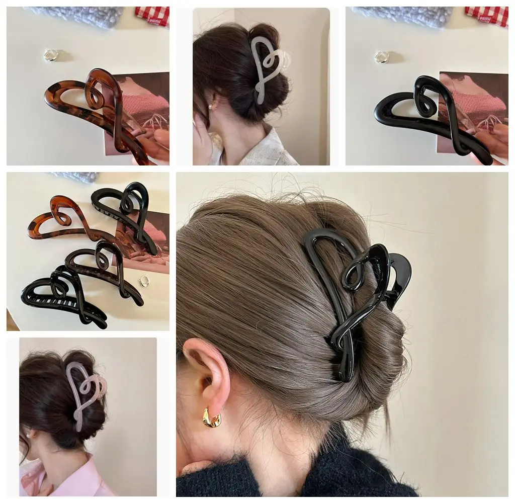 Vintage Matte Irregular Hollow Heart Hair Claw Clip Fashion Plastic Hairpin Love Grab Clamp Large Shark Ponytail Clip Headdress