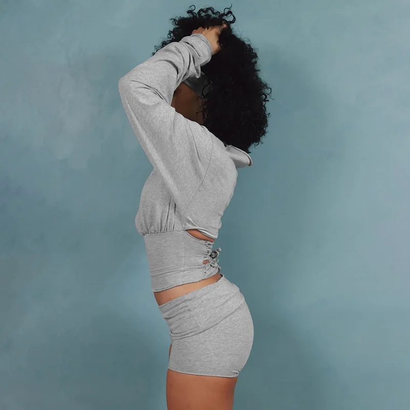 Blifanbo شورت غير رسمي قطعتين مجموعات النساء كم طويل قبالة الكتف سليم الدانتيل متابعة تي شيرت علوي وسراويل الموضة مطابقة مجموعة