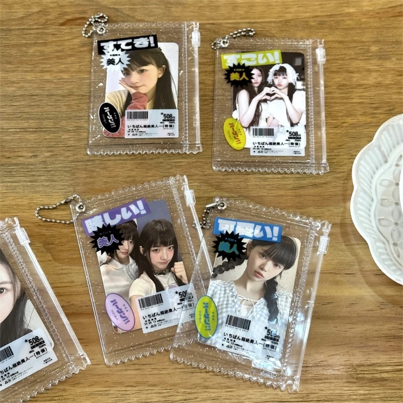 Transparent Candy Card Bag PVC Zippered Photo Card Holder Pendant Keychain Portable Card Sleeve Collectibles 97QE