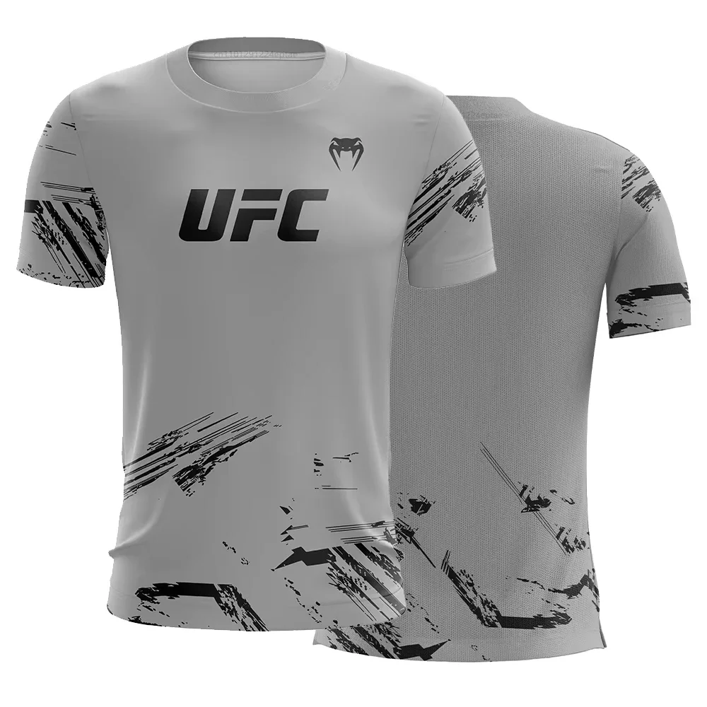 Camiseta de cuello redondo masculino UFC de manga corta para la moda del gimnasio، camiseta deportiva de allenamiento MMA