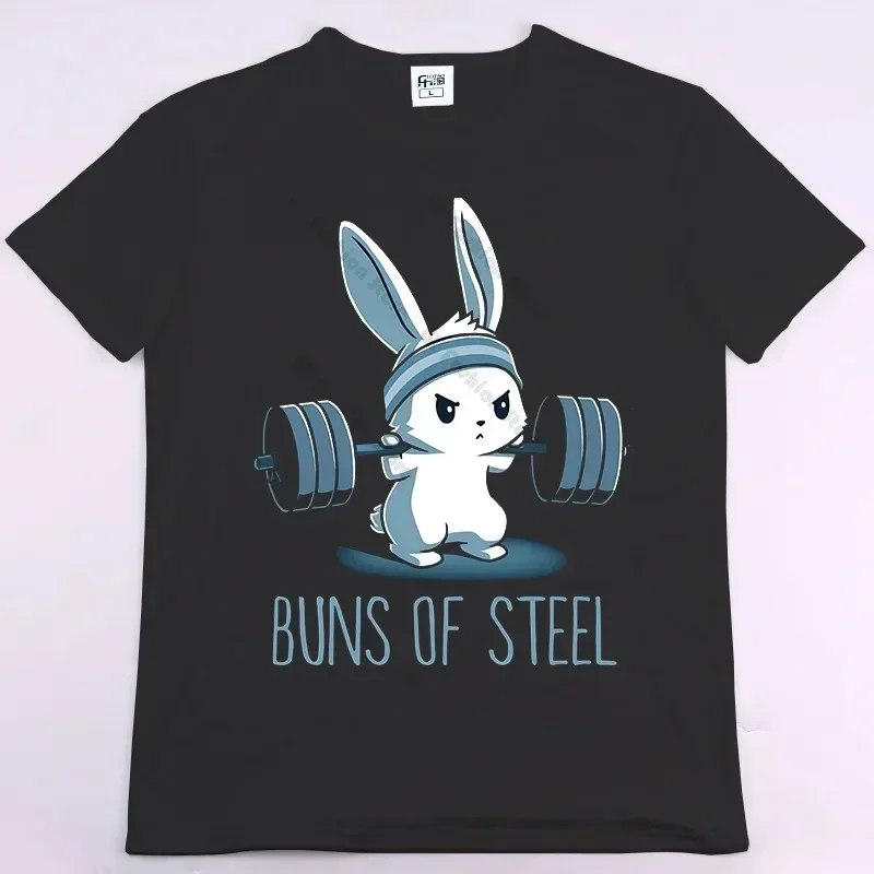 2026 Primavera Verano BUNS OF STEEL Rabbit Fitness divertido gimnasio rata culturismo cuello redondo Camiseta