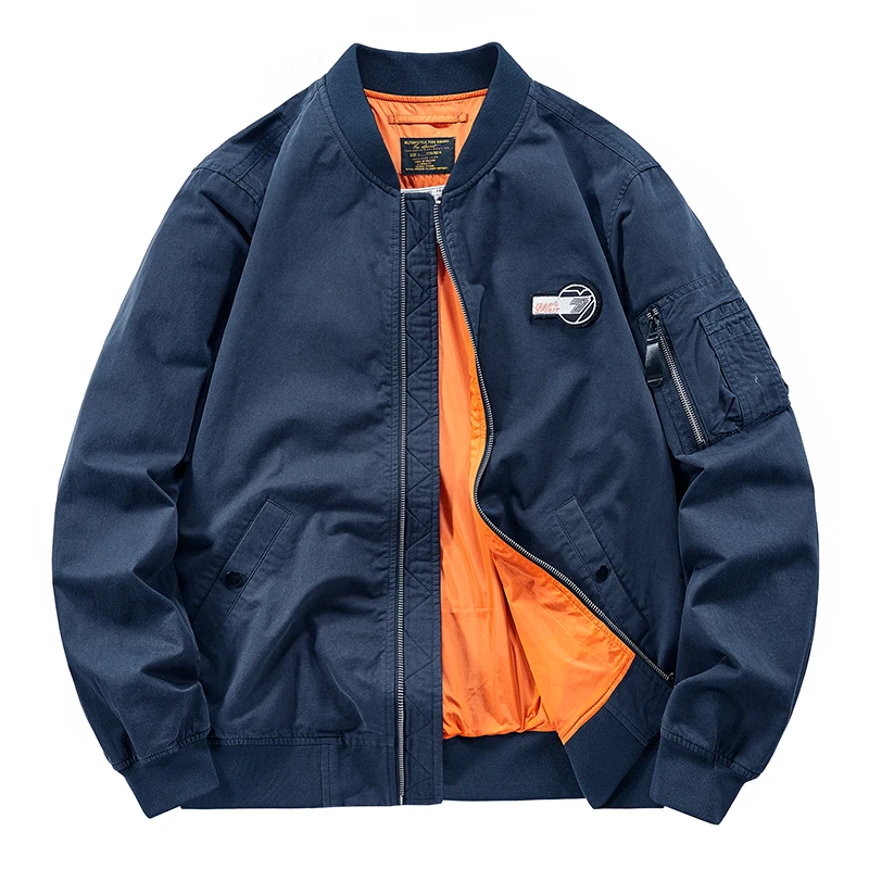 

Pure Cotton Jacket Men's Embroidered Jacket Spring Autumn New MA1 Pilot Jacket Casual Baseball Pockets Flight Zipper Outwear