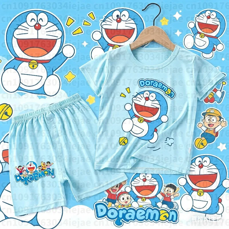 

Doraemon New Pajamas for Children New Cartoon Comfortable Pajama Set Cute Baby Nightgown T-Shirt+Short Pants Kids Sleepwear Gift