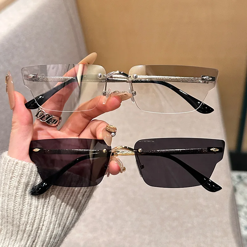 KAMMPT Randlose Sonnenbrille Frauen Mode Unregelmäßigen Farbverlauf Casual Shades Trendy Luxus Marke Design Outdoor Decor Sonnenbrille