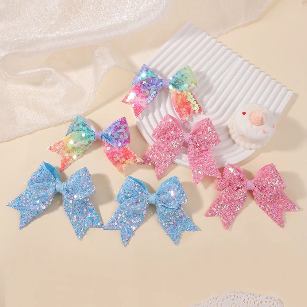 2pcs/set 3.93'' Glitter Sequins Bows Hair Clips for Baby Girls Cute DIY Handmade Hairpins Barrette Festival Hair Accessories