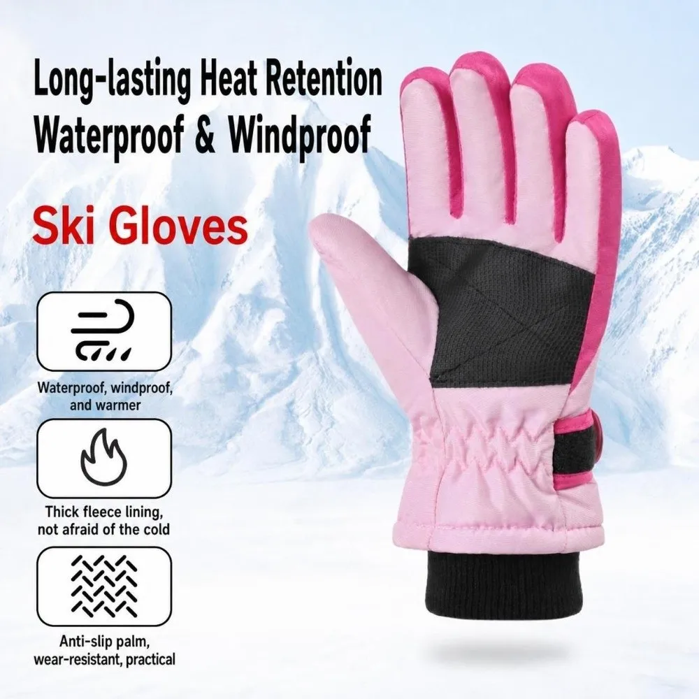 High Quality Waterproof Winter Ski Gloves Warm Fleece Lining Thickened Snow Gloves Cold Proof Windproof Finger Gloves for Girls