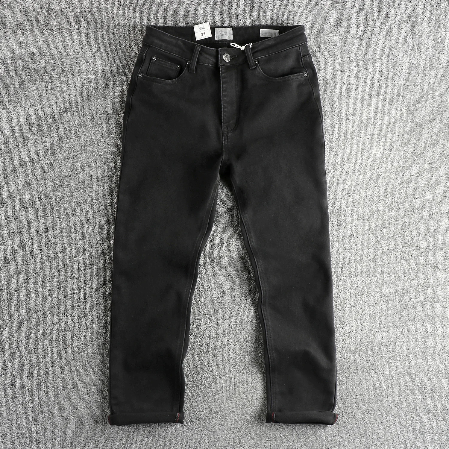 Heavy knit black tannin wash jeans men's comfort small straight leg retro trend American long pants