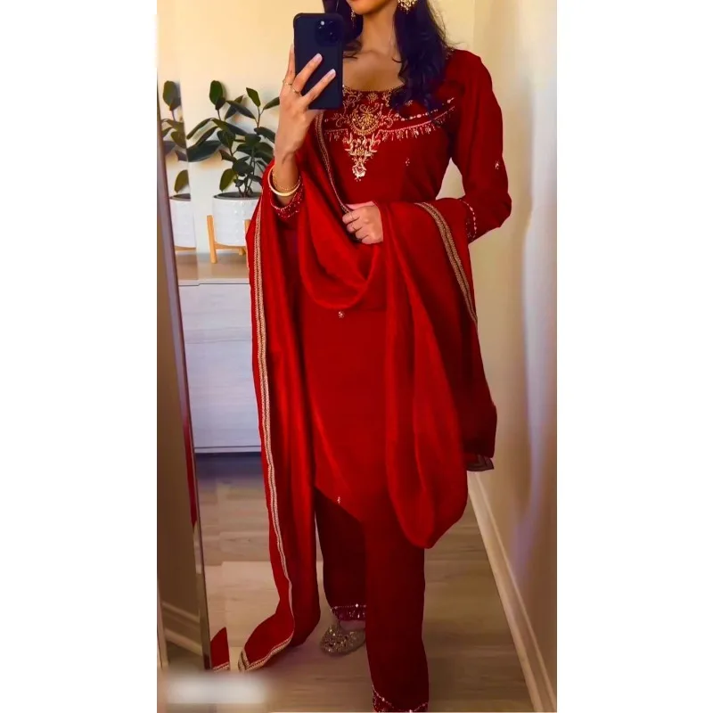 

Red Pakistan Salva Camiz Dress Indian Wedding Party Dress Polaroid Suit