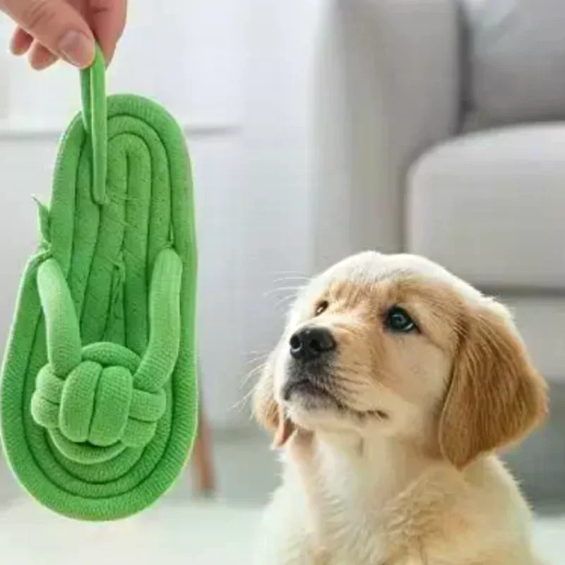 Soft Cotton Slipper Dog Chew Rope Toy Gentle Bite Resistant Molar Toy for Teething Small Puppy Pets