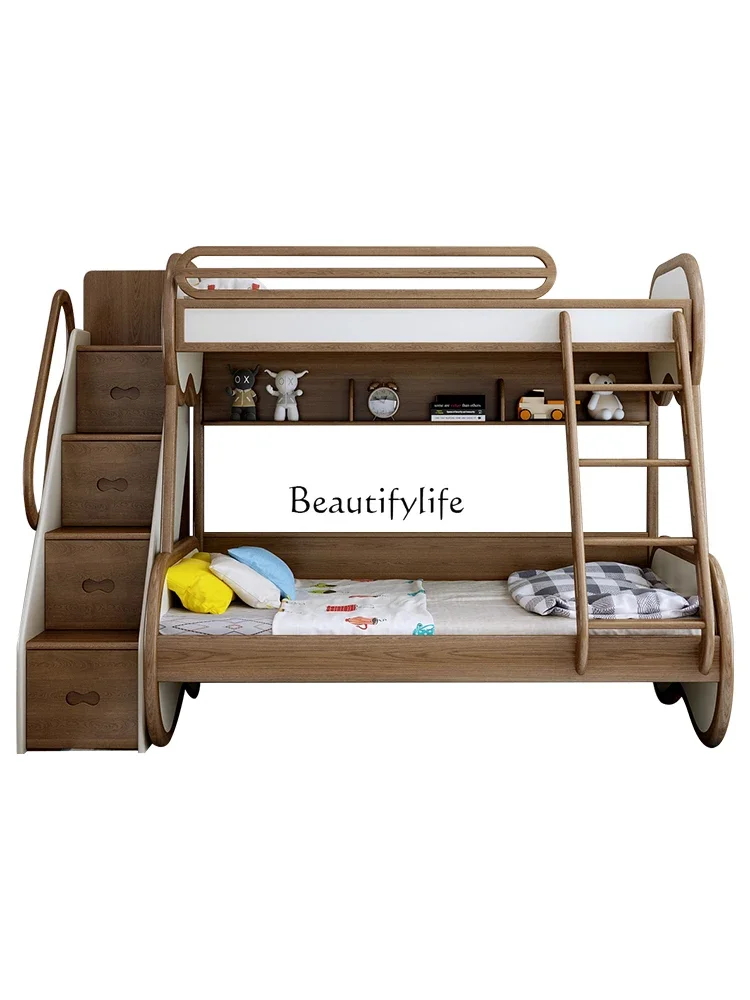 

FG28Nordic all solid wood mother and child high and low bed white wood soft bag on and off the bed three layers