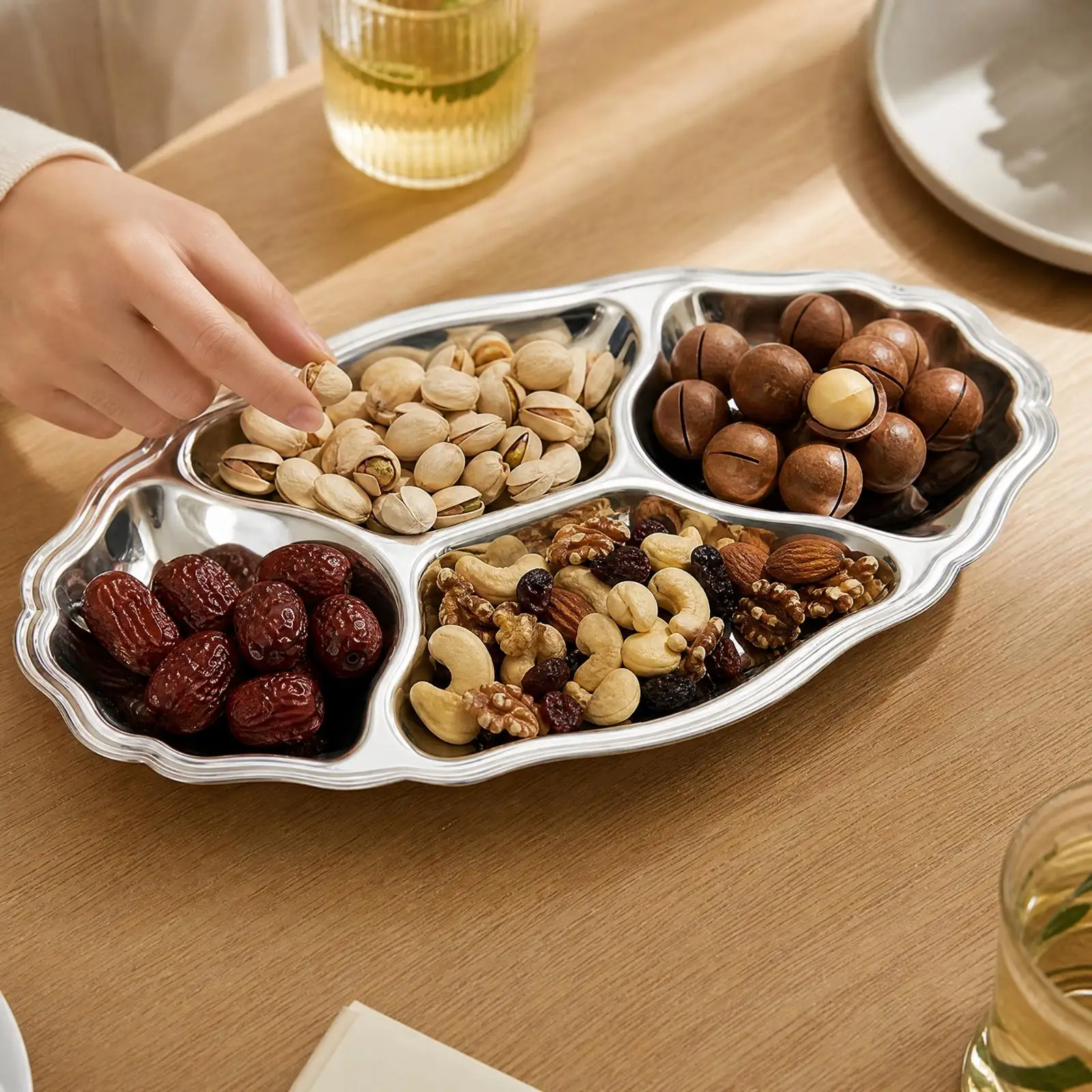 Divided Stainless Steel Serving Tray for Cheese Crackers and Dessert Buffet Home Kitchen Entertaining