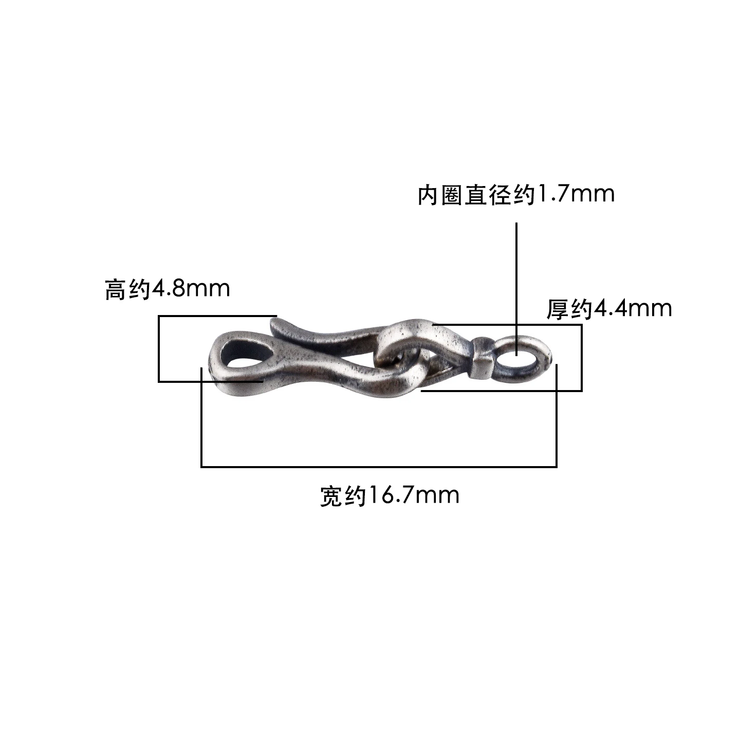 S925 pure silver small question mark hook with large circle combination end connecting clasp. Handmade DIY bracelet accessory.
