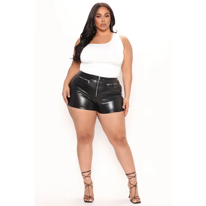 

Новые осенние модные брюки из искусственной кожи. Повседневные короткие кожаные брюки с высокой талией и застежкой-молнией по краям с накладным карманом