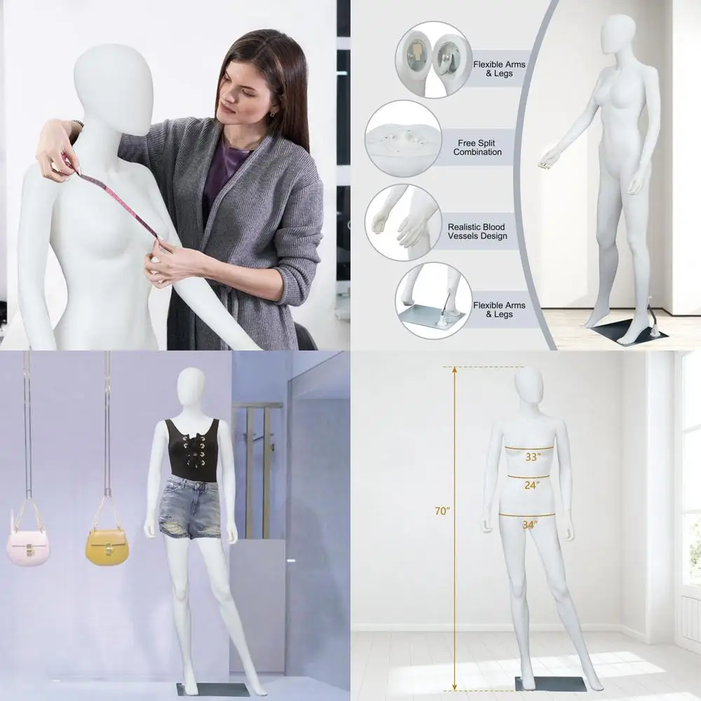

6ft Detachable Female Full Body Mannequin with Adjustable Stand, Ideal for Fashion Displays and Design, White