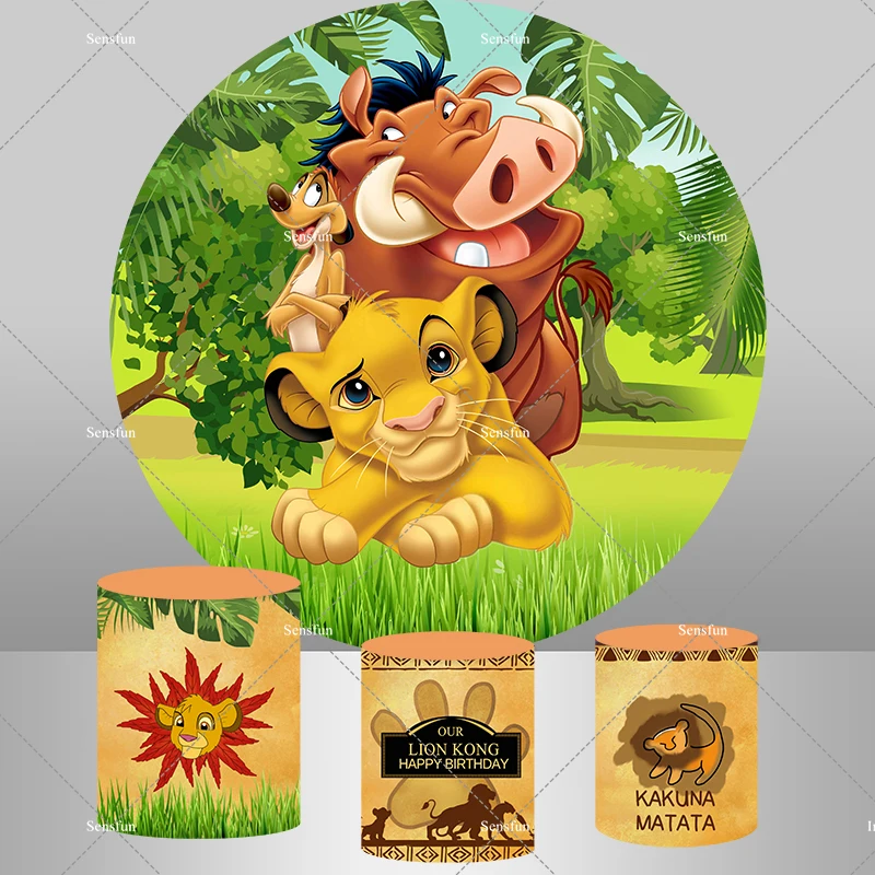 

Forest Cartoon Lion King Round Backdrop Cover Boys 1st Birthday Party Backgrounds For Photo Studio Plinth Covers