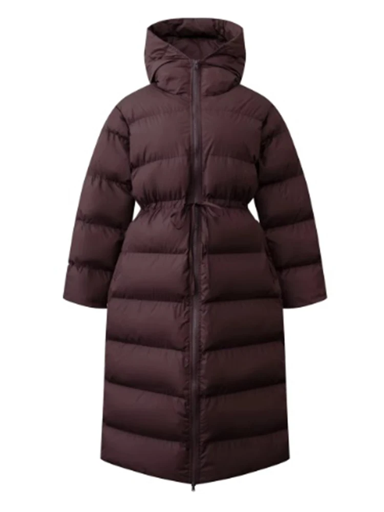 Cappotto di cotone con cappuccio con lacci bordeaux di lusso per le donne Cappotti con cerniera a maniche lunghe oversize moda 2024 Lady Winter