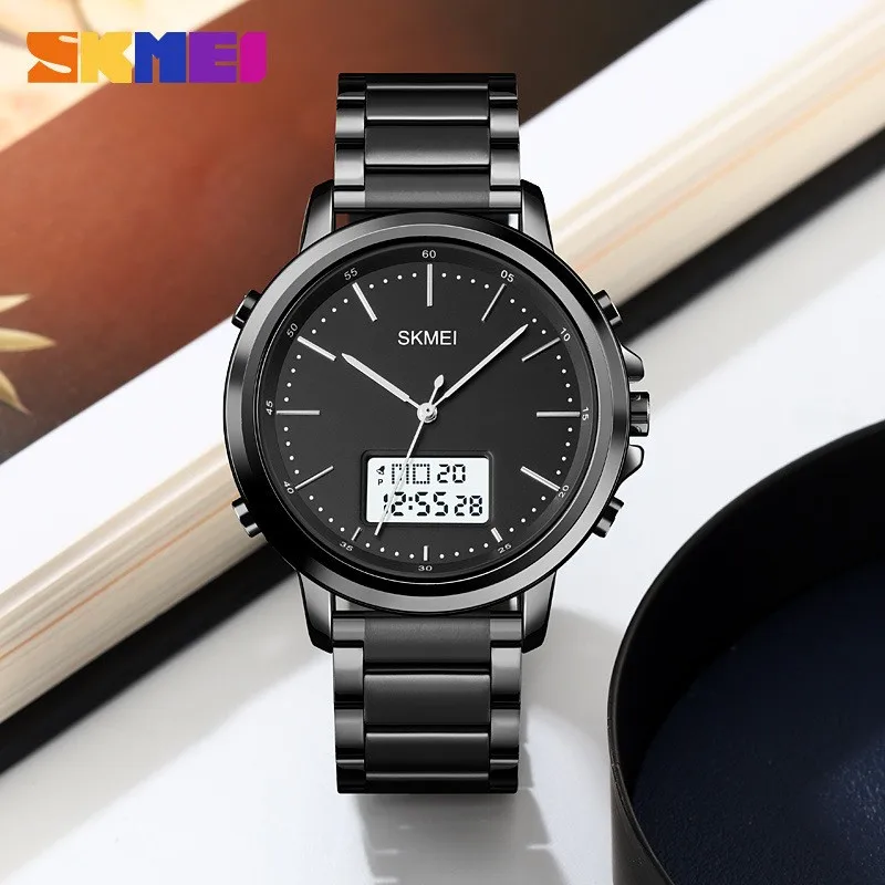 حزام الصلب / الجلد Skmei 1652 الساعات LED ضوء عرض ساعة اليد الرجالية #1