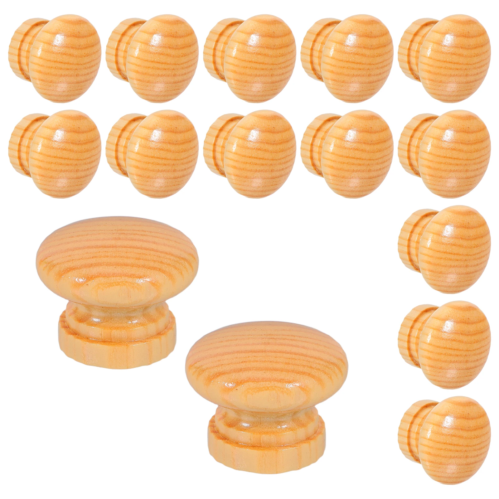 

20 Pcs Solid Wood Handle Door Pulls Mushroom Cabinet Furniture Knobs Light Brown Drawer Handles Decorative