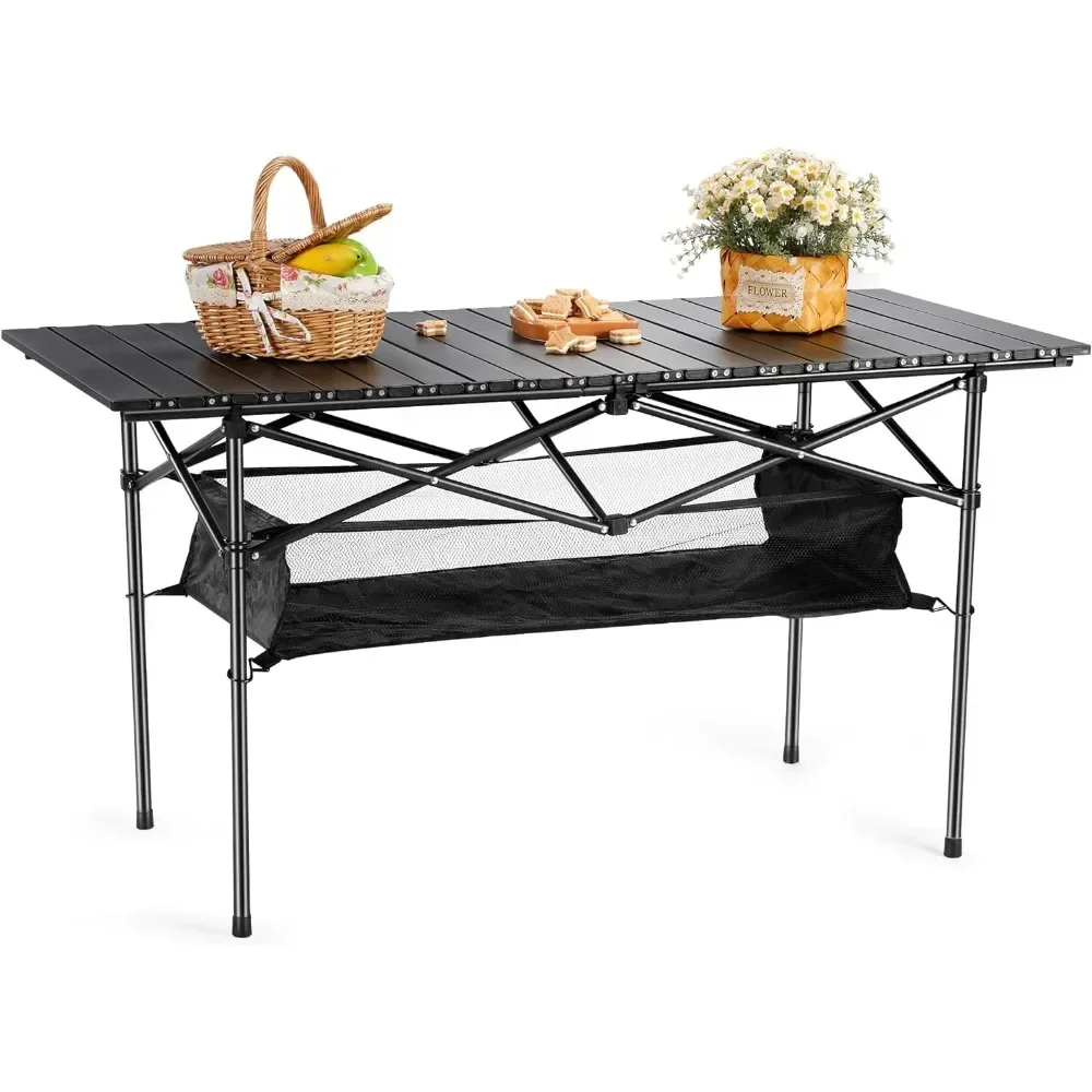 

Folding Camping Table - Portable Outdoor Table, BBQ, Travel, Hiking, Garden, Patio, Mesh Layer & Spacious for 4-6 People