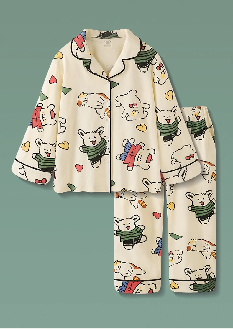 

Pajamas Women's Home Wear Pure Cotton Cartoon Cartoon Print Fashion Loose Casual Lapel Spring Autumn Long Sleeve Daily Wear Suit