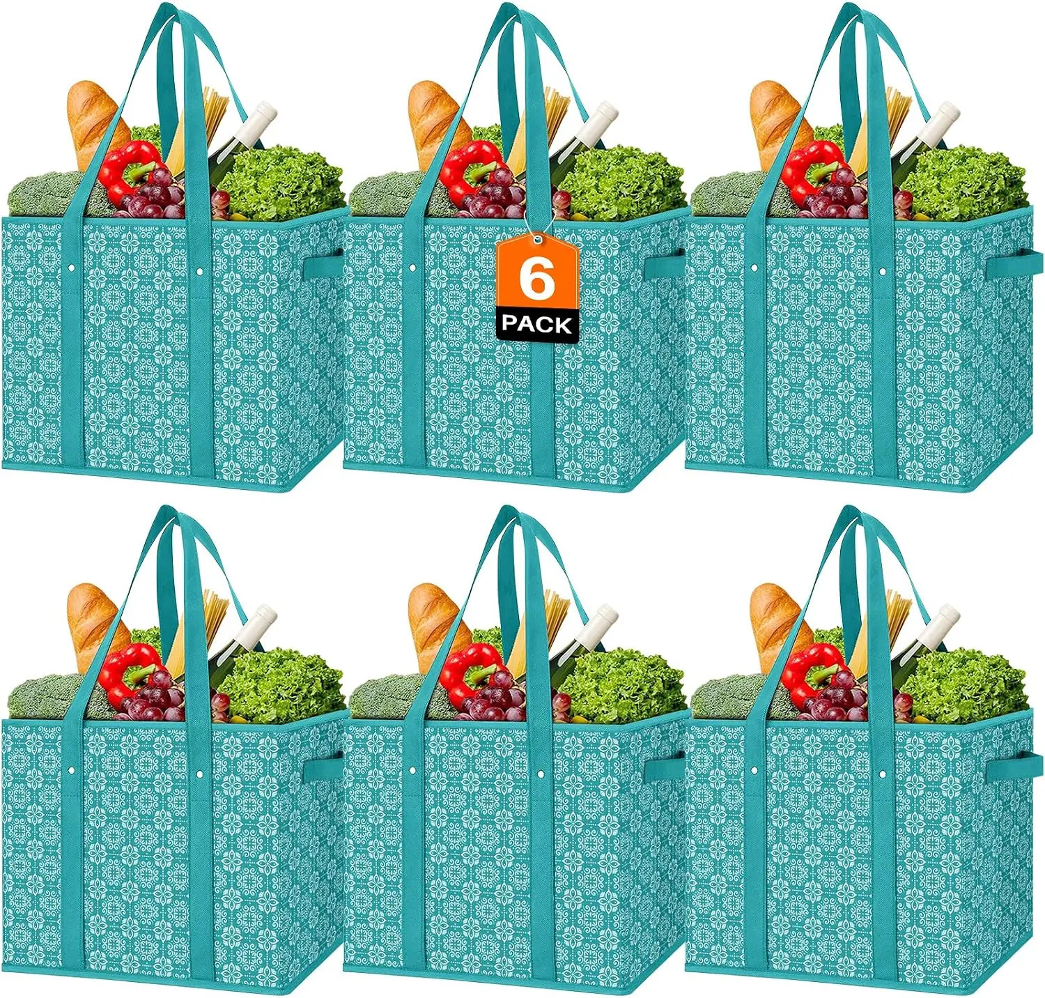 Bolsas de Compras Reutilizables [Paquete de 6], Bolsa de Compras Grande Resistente al Agua, Bolsa de Compras Plegable para Ropa, Zapatos, Verde