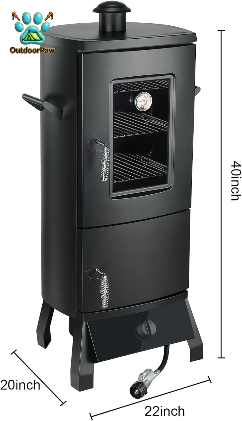 Vertical Propane Gas Smoker BBQ Grill with Temperature Control 3 Rack Barbecue