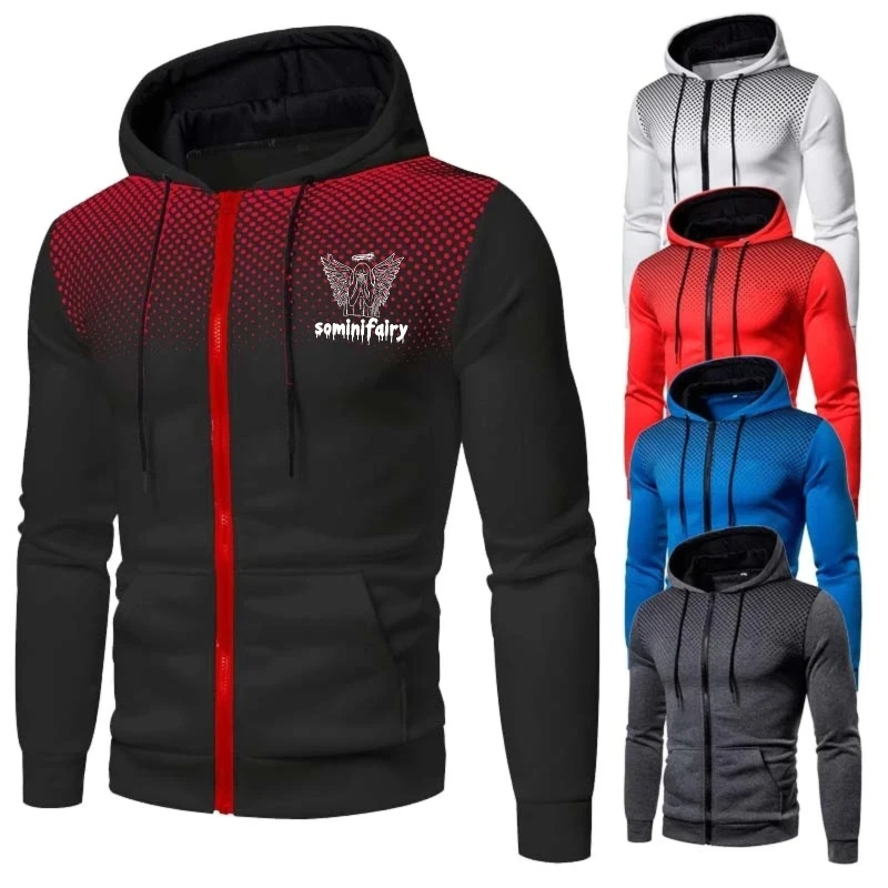 طقم جاكيت رجالي أسود أحمر متدرج مطبوع عليه شعار هوديي وسحاب سويت شيرت لصالة الألعاب الرياضية واللياقة البدنية في الهواء الطلق