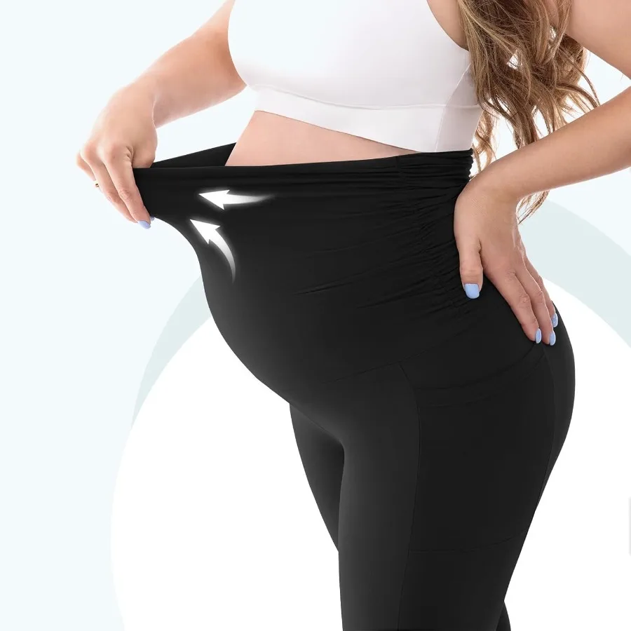 طماق الأمومة مبطنة بالصوف مع جيوب الحمل الدافئ زبداني لينة اليوغا تجريب السراويل الشتاء #3