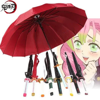 16 bones Demon Slayer Katana umbrella Tanjirou creative samurai long-handled sword umbrella windproof sun rain straight umbrella