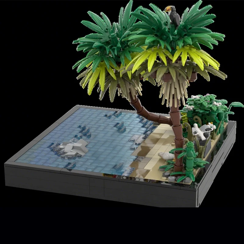 

634pcs MOC Tropical shore left extension 1 Pirates Building Block Christmas Gift Party Favor Goodie Bag Option Story scene build