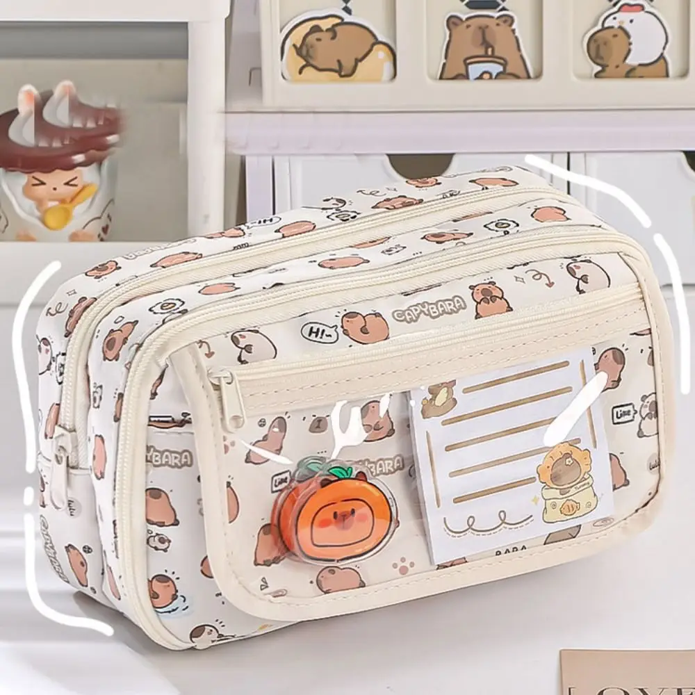 New Cartoon Capybara Pencil Case Black Cat Large Capacity Pencil Box Stationery Bag School Pouch Pen Bag Students