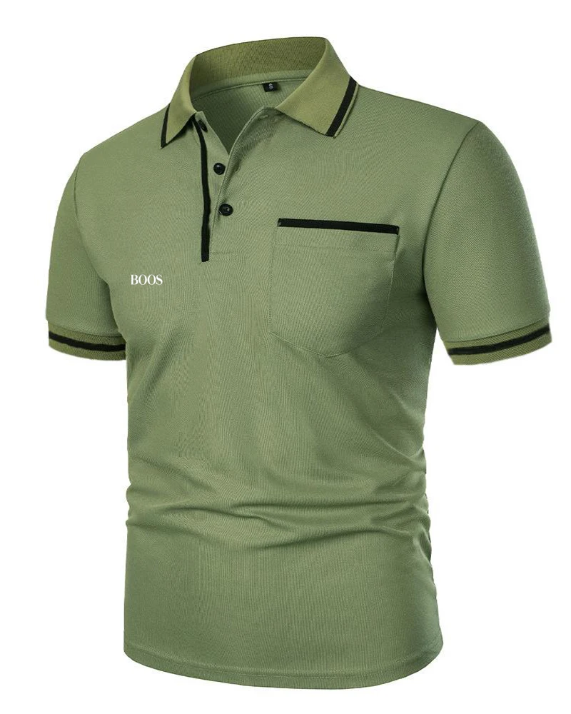 New men's short sleeved European casual lapel short sleeved T-shirt polo shirt with button pocket for men's sports polo shirt