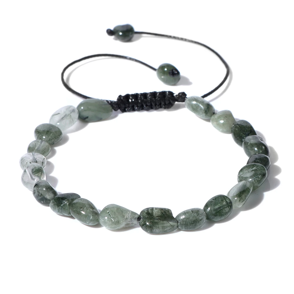 Irregular Green Ghost Quartzs Crystal Beaded Bracelet Morganite Citrines Handmade Braid Bracelet Adjustable Macrame Rope Jewelry