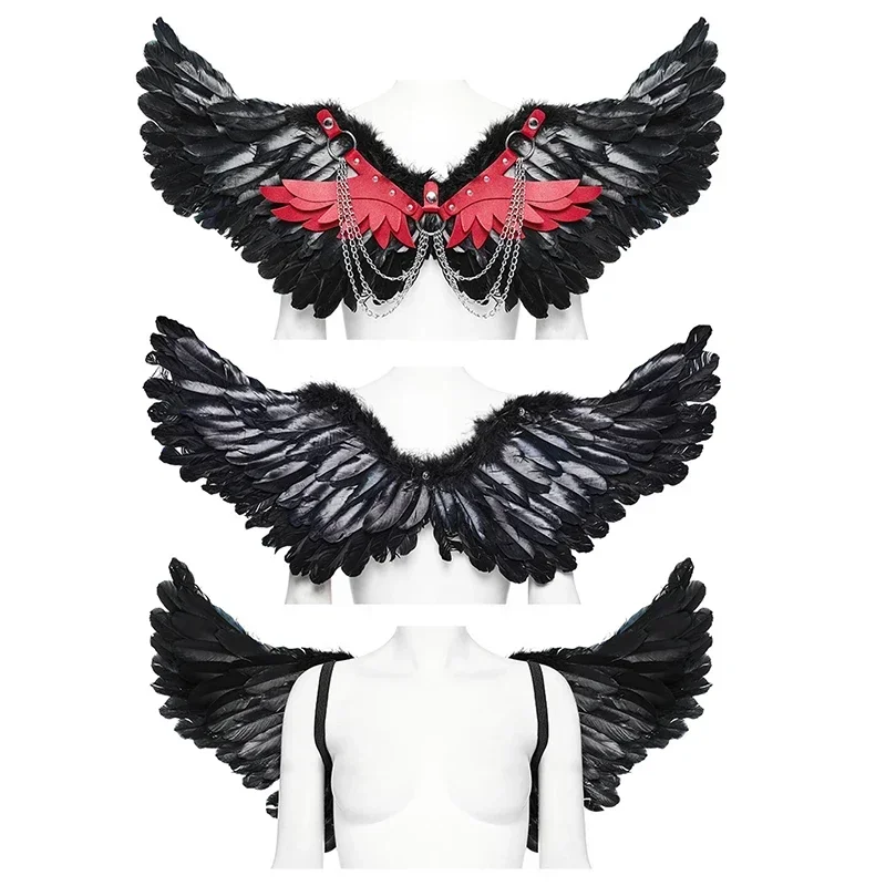 PUNK RAVE Women\'s Punk Feather Wing Harness Detachable Leather Wings&Chains Party Club Halloween Accessories 3 Colors Available