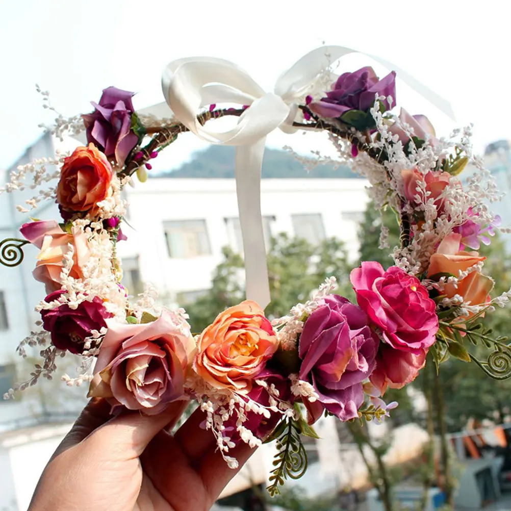 

1Pcs Artificial Flower Garland Headdress Charming Bridal Hair Accessory Wedding Photography Wreath Headwear Hair Wear