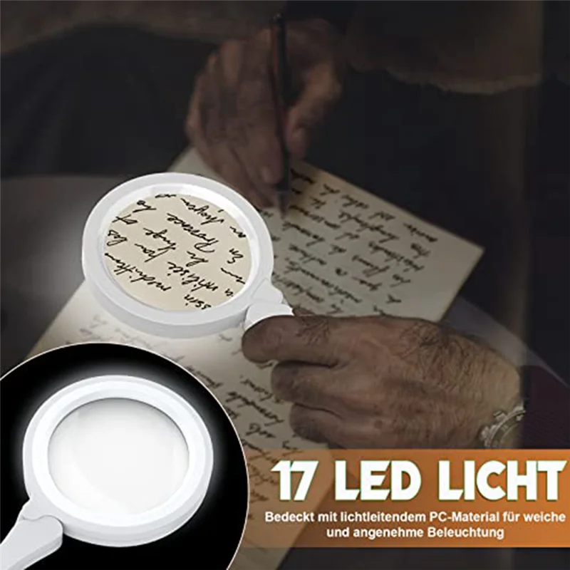 

СУПЕР ГОРЯЧАЯ увеличительное стекло с 17 светодиодами, 3-кратная 6-кратная лупа для чтения (белая)