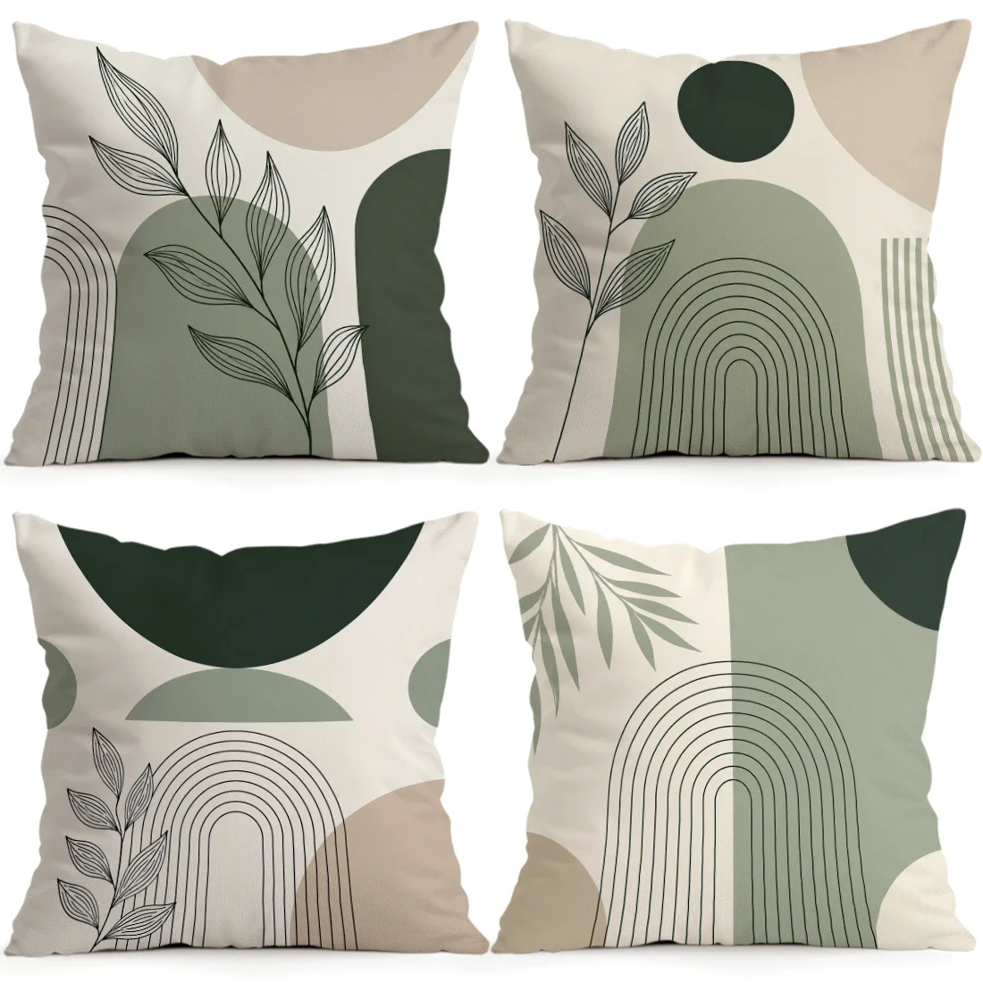 Morandi Green Plant Geometric Lines Cushions Pillowcase Polyester Cushion Cover Throw Pillow Pillowcover Home Car Sofa Decor