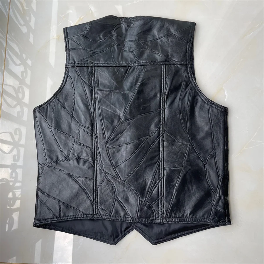 Punk Style Men Motorcycle Vest Sleeveless Leather Jacket Riding Biker V-neck Waistcoat Men's Clothing Spring Autumn Streetwear