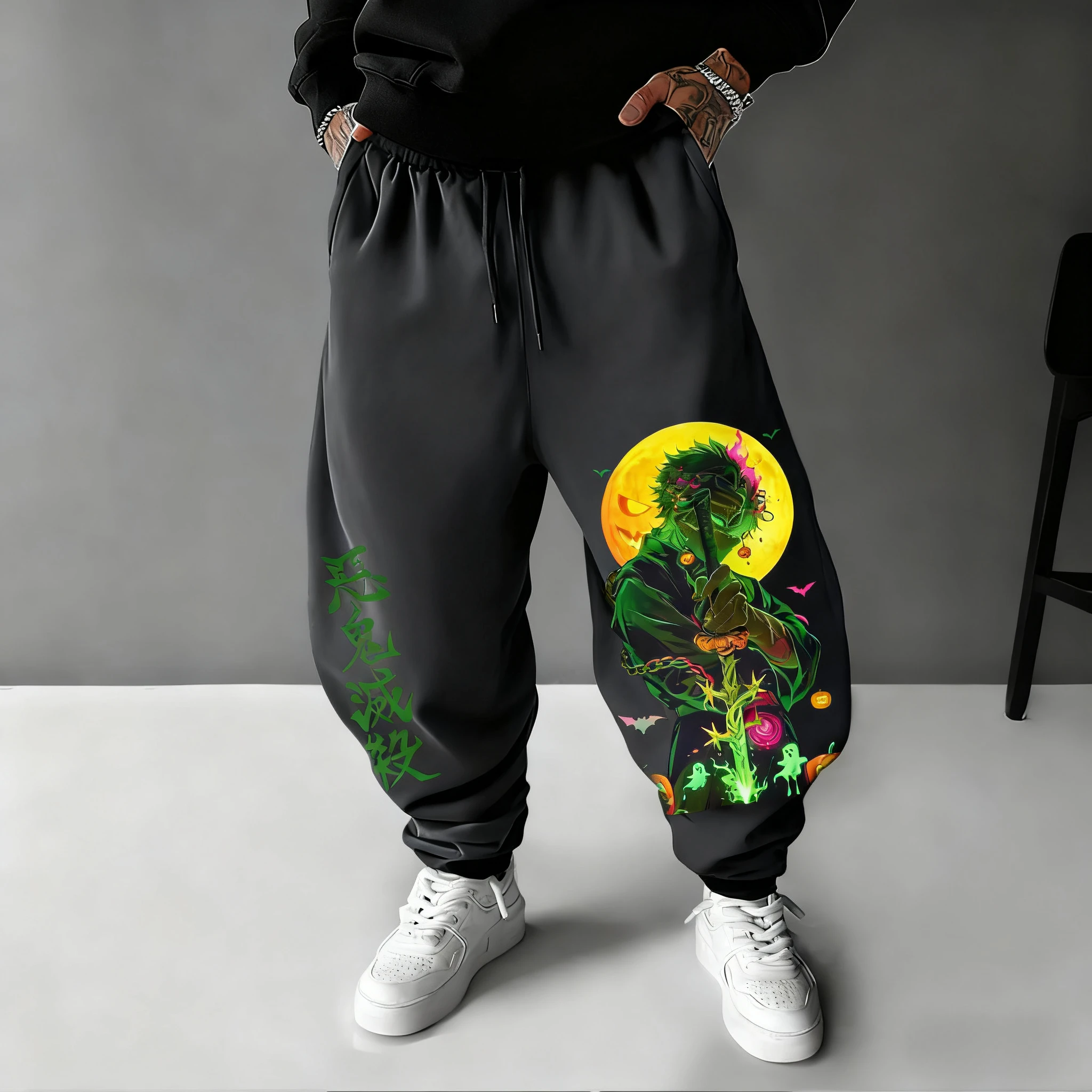 

Demon Slayer Halloween Men's Sweetpants Autumn/Winter New Anime Printed American Hip Hop Loose Casual Versatile Tapered Pants