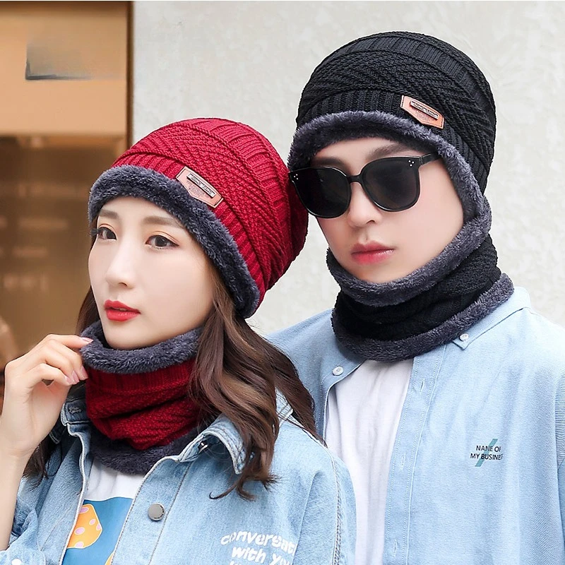 Men's Hat Winter Youth Warm Thick Knitted Wool Hat with Velvet Autumn Winter Cotton Hat Cold Proof Neck and Ear Protection Hat