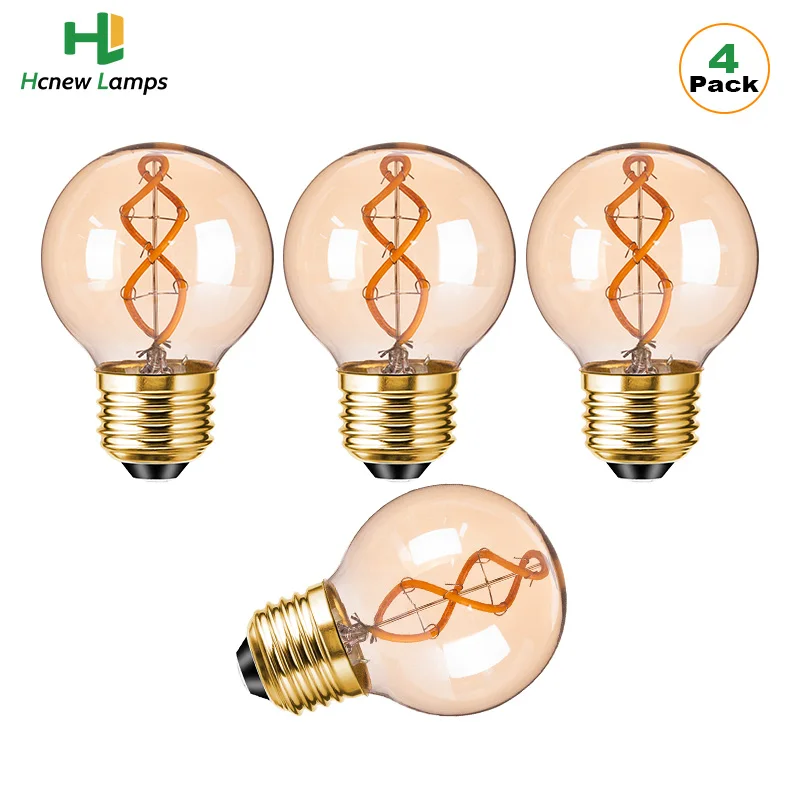 

4PCS Dimmable Led Bulb E27 Globe Edison Light Bulbs G16.5 G50 3W Amber Glass Mini Ball Lamps 2200K Vintage Spiral Filament Bulbs