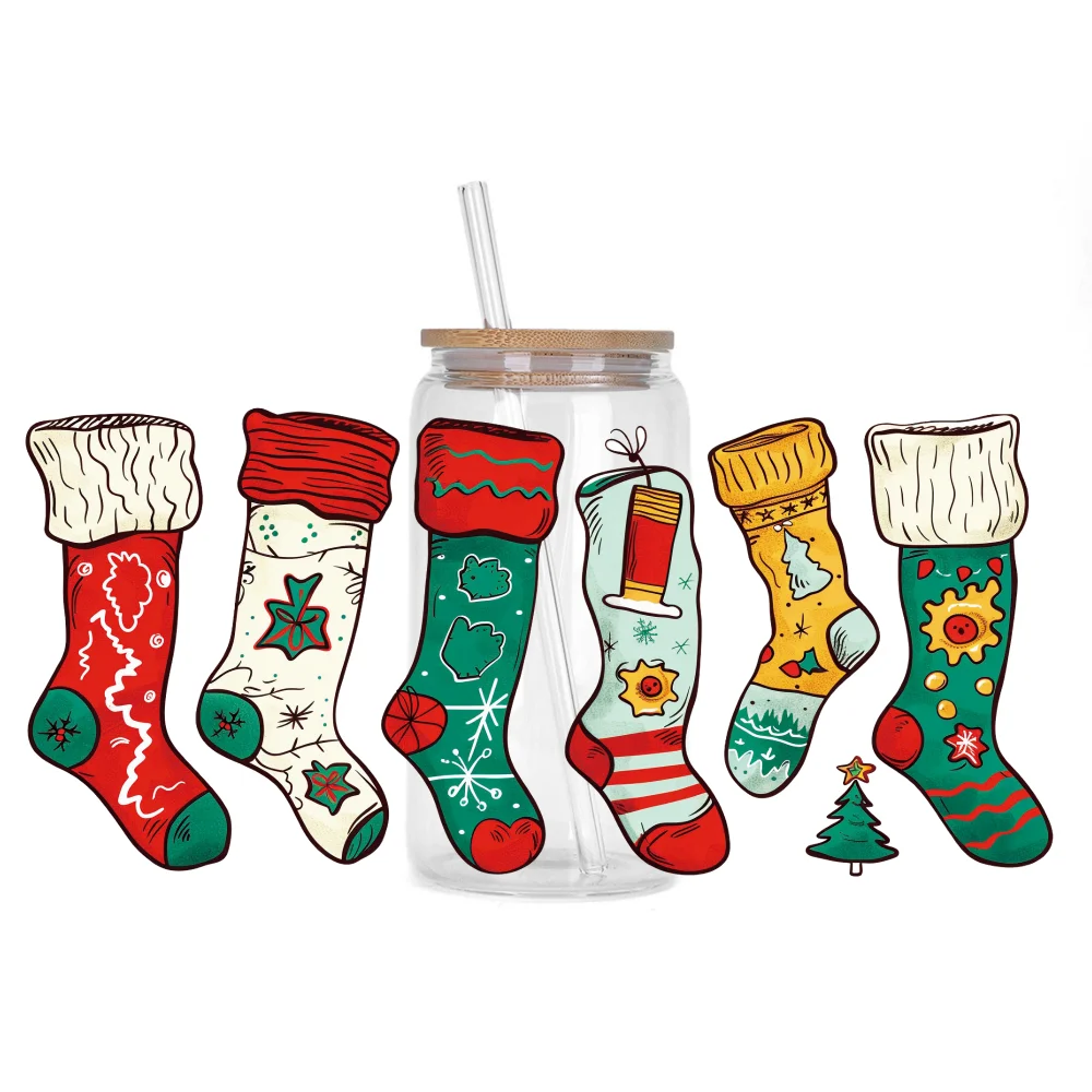 Christmas 16oz DTF Sticker Cups Cool Personalize UV Wrap Transfer Sticker Custom Labels DIY Logo Selfadhesive